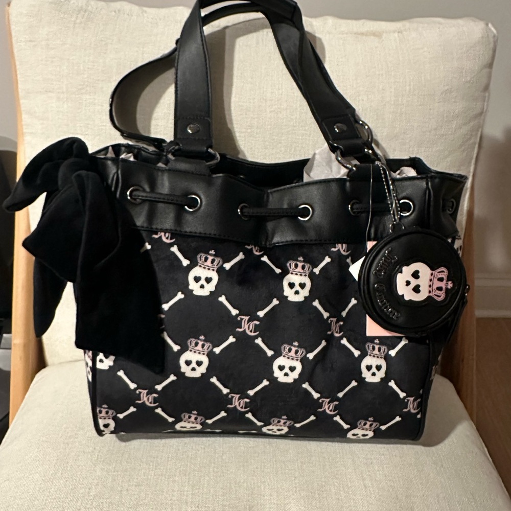 Juicy Couture Black and Pink Skull Shoulder Bag